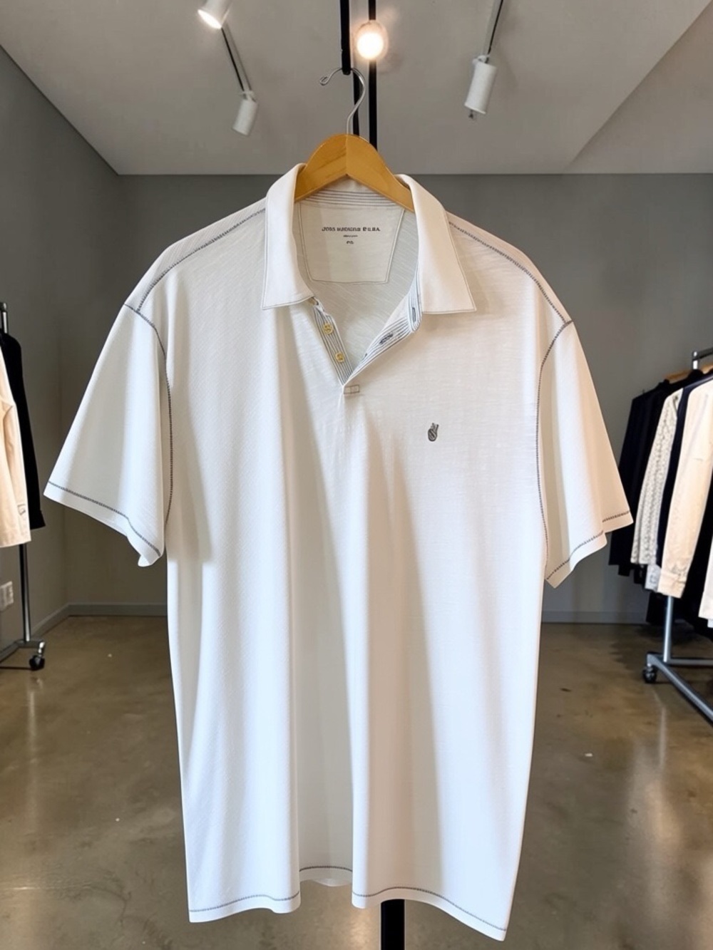 John Varvatos White Polo with Contrast Gray Stitching